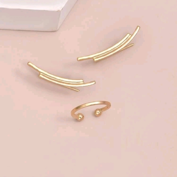 Set of Gold Ear Climbers and Cuff - Picture 2 of 2